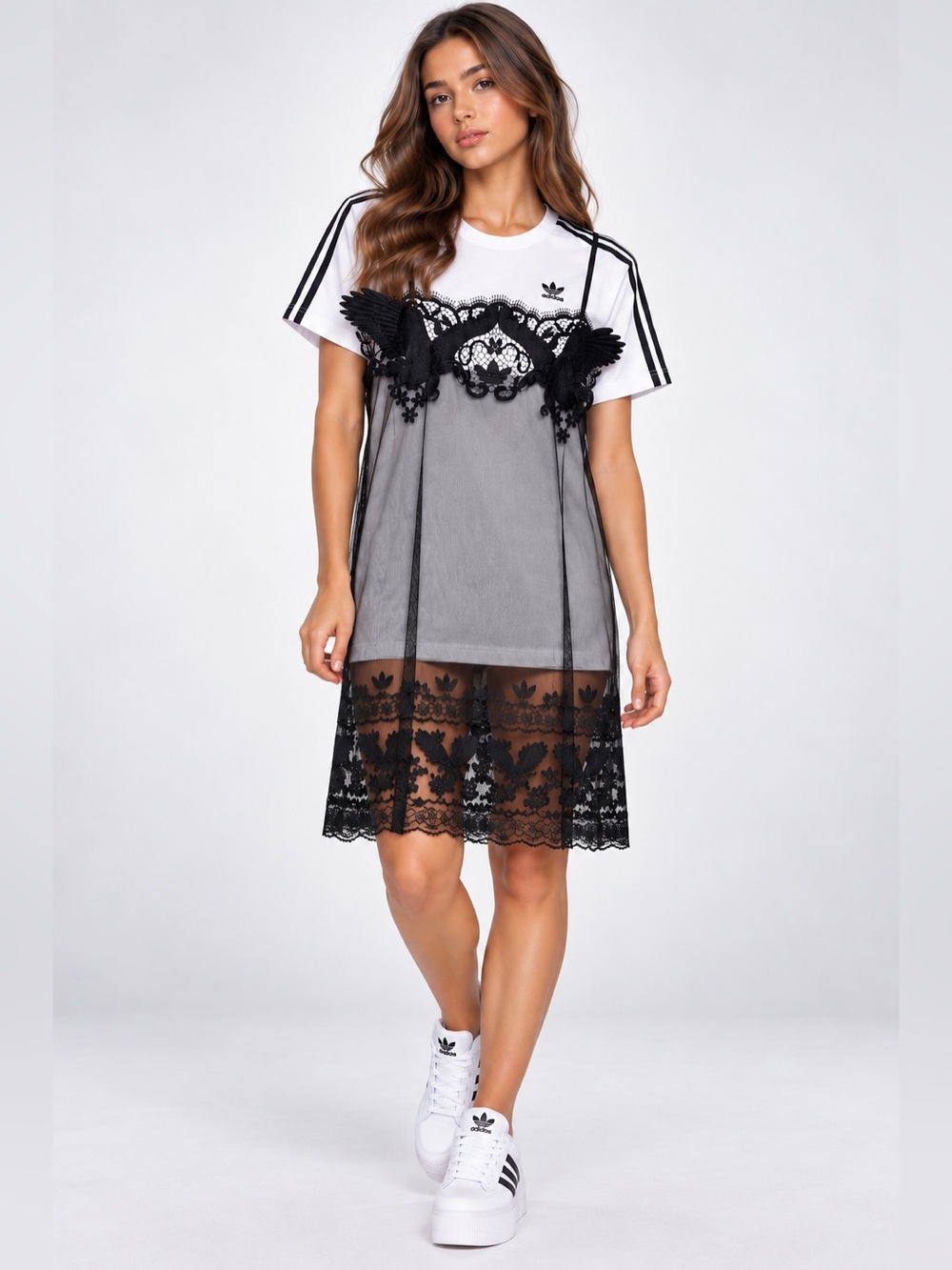 adidas x Dry Clean Only Bangkok Black Lace T-Shirt Dress Rare S